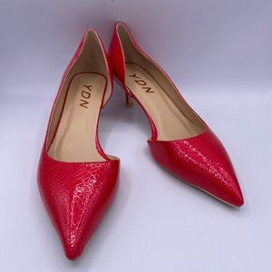 YDN Red Pointy Toe Stilettos Low Heel Kitten Slip